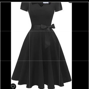 Girstunm Womens Black Classic Tea Dress Short Sleeve Swing Cocktails W pockets